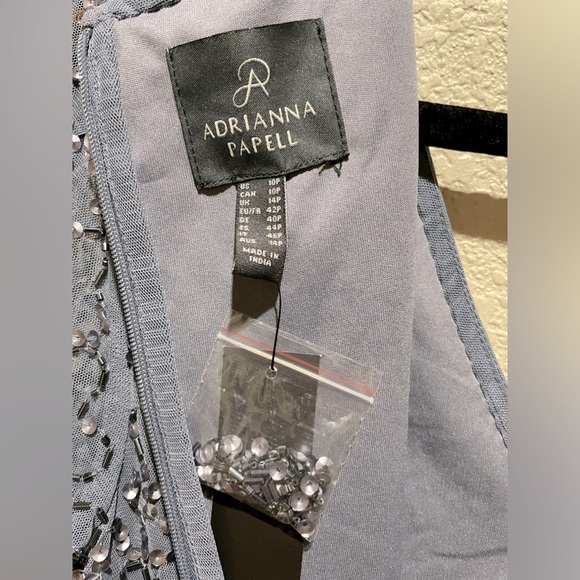 NWT Adrianna Papell Beaded Cocktail Dress Dusty Blue Size 10P - Picture 11 of 11
